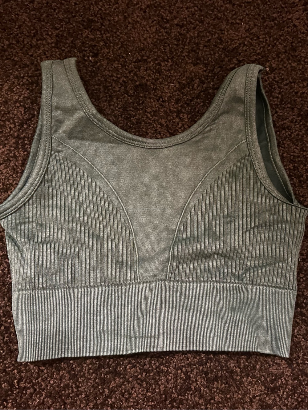 Ribbed Scoop Neck Crop Sports Bra - Olive